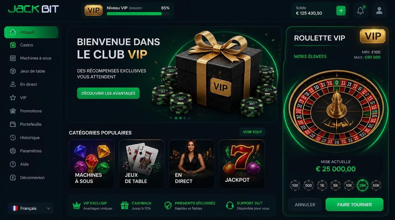 scène VIP casino avec gros bonus et roulette hautes mises