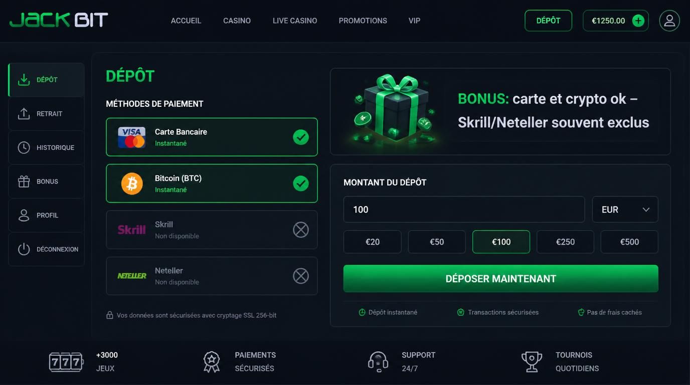 Méthodes de paiement éligibles ou non aux bonus
