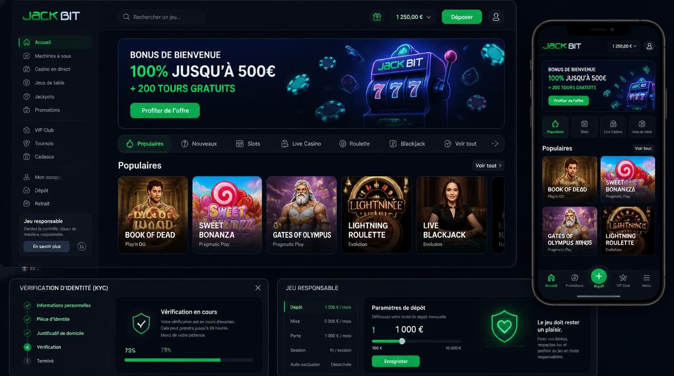Interface Jackbit jouée avec contrÎles et cadre responsable